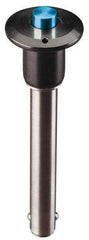 Jergens - 1/4" Diam, 2" Usable Length, Button Handle, Push Button Quick Release Pin - 3-1/4" Overall Length, Grade 17-4 Stainless Steel, Passivated Finish - Apex Tool & Supply
