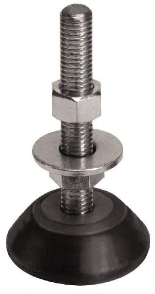 Mason Ind. - 150 Lb Capacity, 3/8-16 Thread, 3-3/8" OAL, Steel Stud, Studded Socket Mount Leveling Mount - 2-1/2" Stud Length, 2-1/4" Base Diam, Neoprene Pad with Steel Glide - Apex Tool & Supply
