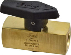 Parker - 1/4" Pipe, 3,000 psi WOG Rating, Brass, Inline, One Way Instrumentation Plug Valve - Wedge Handle, FNPT x FNPT End Connections, Viton Seal - Apex Tool & Supply