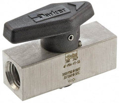 Parker - 1/2" Pipe, 3,000 psi WOG Rating, 316 Stainless Steel, Inline, One Way Instrumentation Plug Valve - Wedge Handle, FNPT x FNPT End Connections, Viton Seal - Apex Tool & Supply