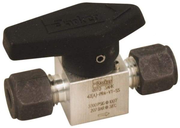 Parker - 1/8" Pipe, 3,000 psi WOG Rating, 316 Stainless Steel, Inline, One Way Instrumentation Plug Valve - Wedge Handle, Compression x Compression CPI End Connections, Viton Seal - Apex Tool & Supply