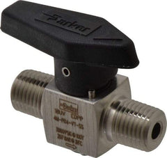 Parker - 1/4" Pipe, 3,000 psi WOG Rating, 316 Stainless Steel, Inline, One Way Instrumentation Plug Valve - Wedge Handle, MNPT x MNPT End Connections, Viton Seal - Apex Tool & Supply