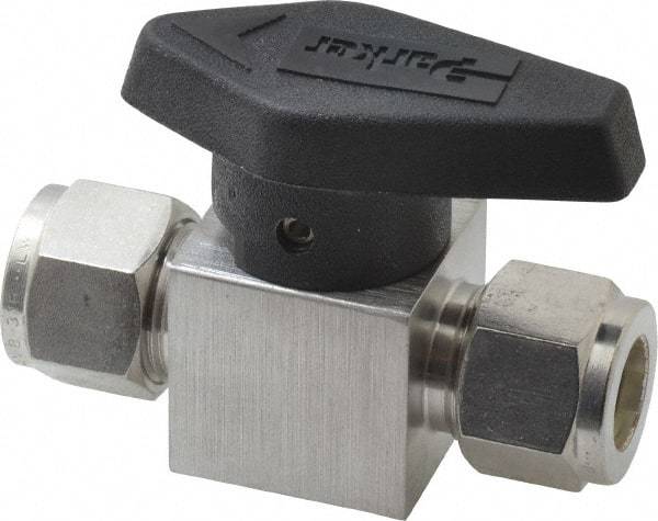 Parker - 1/2" Pipe, 3,000 psi WOG Rating, 316 Stainless Steel, Inline, One Way Instrumentation Plug Valve - Wedge Handle, Viton Seal - Apex Tool & Supply