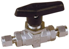 Parker - 1/2" Pipe, Stainless Steel, Inline, Two Way Flow, Instrumentation Ball Valve - 6,000 psi WOG Rating, Wedge Handle, PTFE Seal, PTFE Seat - Apex Tool & Supply