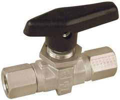 Parker - 1/8" Pipe, FNPT x FNPT End Connections, Stainless Steel, Inline, Two Way Flow, Instrumentation Ball Valve - 6,000 psi WOG Rating, Wedge Handle, PTFE Seal, PTFE Seat - Apex Tool & Supply