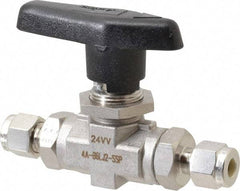 Parker - 1/4" Pipe, Stainless Steel, Inline, Two Way Flow, Instrumentation Ball Valve - 6,000 psi WOG Rating, Wedge Handle, PTFE Seal, PTFE Seat - Apex Tool & Supply