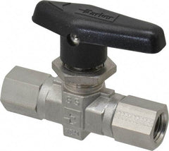 Parker - 1/4" Pipe, FNPT x FNPT End Connections, Stainless Steel, Inline, Two Way Flow, Instrumentation Ball Valve - 6,000 psi WOG Rating, Wedge Handle, PTFE Seal, PTFE Seat - Apex Tool & Supply