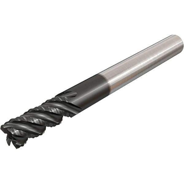 Iscar - 6mm Diam, Coarse Pitch, 12mm LOC, 4 Flute Solid Carbide 45° Corner Chamfer Roughing End Mill - TiAlN Finish, 57mm OAL, 6mm Shank Diam, Single End, Centercutting, 45° Helix - Apex Tool & Supply
