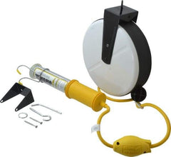 Made in USA - 18 AWG, 40' Cable Length, Cord & Cable Reel with Fluorescent Hand Lamp End - 0 Outlets, 7 Amps, 120 Volts, SJTOW Cable, Black/White Reel - Apex Tool & Supply