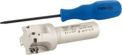 Iscar - 1-1/4" Cut Diam, 0.394" Max Depth of Cut, 3/4" Shank Diam, 3-1/2" OAL, Indexable Square Shoulder End Mill - AP..1003.., HM90 AP..1003.. Inserts, Weldon Shank, 90° Lead Angle, Series Heli2000 - Apex Tool & Supply
