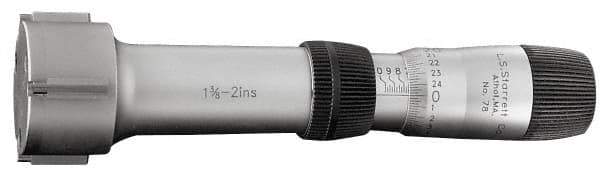 Starrett - 0.08 to 0.1", 3/8" Gage Depth, Mechanical Inside Hole Micrometer - 0.0001" Graduation, 0.0001" Accuracy, Ratchet Stop Thimble - Apex Tool & Supply