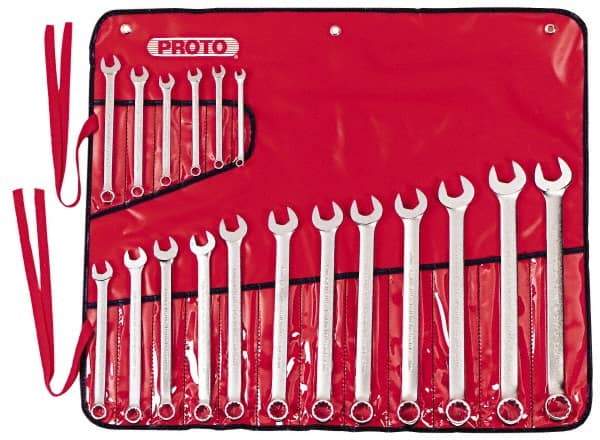 Proto - 18 Piece, 7mm to 24mm, Combination Wrench Set - Metric Measurement Standard, Satin Finish, Comes in Canvas Roll - Apex Tool & Supply