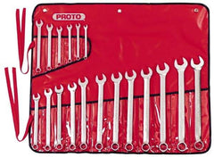 Proto - 18 Piece, 7mm to 24mm, Combination Wrench Set - Metric Measurement Standard, Satin Finish, Comes in Canvas Roll - Apex Tool & Supply