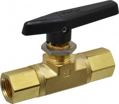 Parker - 1/2" Pipe, FNPT x FNPT End Connections, Brass, Inline, Two Way Flow, Instrumentation Ball Valve - 3,000 psi WOG Rating, Wedge Handle, PTFE Seal, PTFE Seat - Apex Tool & Supply