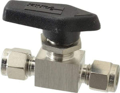 Parker - 1/4" Pipe, Stainless Steel, Inline, Two Way Flow, Instrumentation Ball Valve - 2,500 psi WOG Rating, Wedge Handle, PFA Seat - Apex Tool & Supply