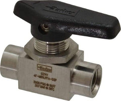Parker - 1/4" Pipe, FNPT x FNPT End Connections, Stainless Steel, Inline, Two Way Flow, Instrumentation Ball Valve - 3,000 psi WOG Rating, Wedge Handle, PFA Seat - Apex Tool & Supply