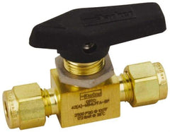 Parker - 3/8" Pipe, Compression x Compression CPI End Connections, Brass, Inline, Two Way Flow, Instrumentation Ball Valve - 3,000 psi WOG Rating, Wedge Handle, PFA Seat - Apex Tool & Supply