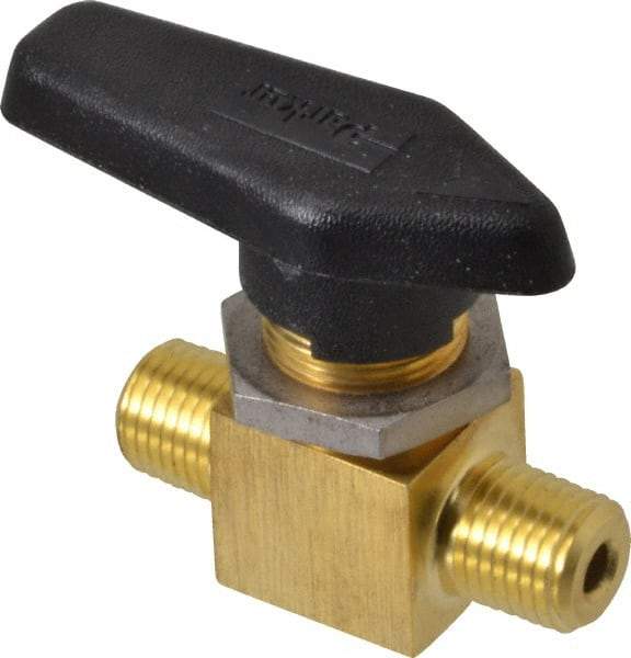 Parker - 1/4" Pipe, MNPT x MNPT End Connections, Brass, Inline, Two Way Flow, Instrumentation Ball Valve - 3,000 psi WOG Rating, Wedge Handle, PFA Seat - Apex Tool & Supply