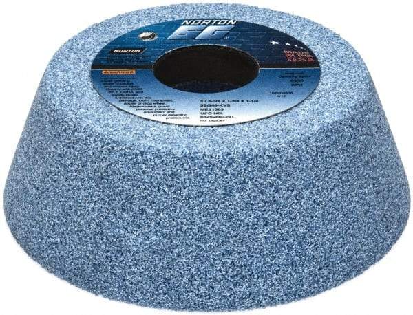 Norton - 5" Diam, 1-1/4" Hole Size, 1-3/4" Overall Thickness, 46 Grit, Type 11 Tool & Cutter Grinding Wheel - Coarse Grade, Ceramic, K Hardness, Vitrified Bond, 4,585 RPM - Apex Tool & Supply