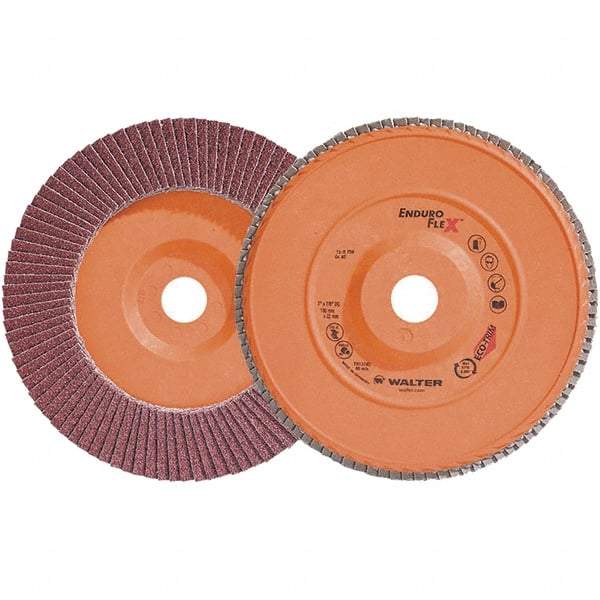 WALTER Surface Technologies - 40 Grit, 7" Disc Diam, 7/8" Center Hole, Zirconia Alumina Flap Disc - 8,600 Max RPM, Plastic Backing, Arbor Attaching System, Coated - Apex Tool & Supply