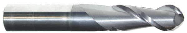 Accupro - 1" Diam, 3" LOC, 2 Flute Solid Carbide Ball End Mill - AlTiN Finish, Single End, 6" OAL, 1" Shank Diam, Spiral Flute - Apex Tool & Supply