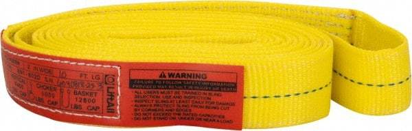 Lift-All - 10' Long x 2" Wide, 6,400 Lb Vertical Capacity, 1 Ply, Polyester Web Sling - 5,000 Lb Choker Capacity, Yellow - Apex Tool & Supply