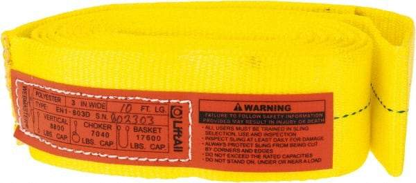 Lift-All - 10' Long x 3" Wide, 8,600 Lb Vertical Capacity, 1 Ply, Polyester Web Sling - 6,900 Lb Choker Capacity, Yellow - Apex Tool & Supply