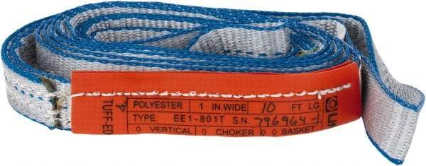 Lift-All - 10' Long x 1" Wide, 1,600 Lb Vertical Capacity, 1 Ply, Polyester Web Sling - 1,250 Lb Choker Capacity, Silver (Color) - Apex Tool & Supply