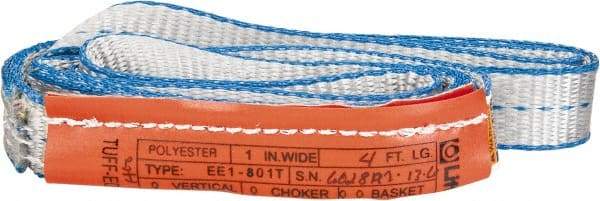 Lift-All - 4' Long x 1" Wide, 1,600 Lb Vertical Capacity, 1 Ply, Polyester Web Sling - 1,250 Lb Choker Capacity, Silver (Color) - Apex Tool & Supply