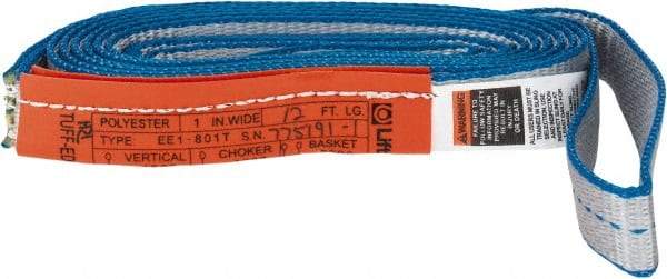Lift-All - 12' Long x 1" Wide, 1,600 Lb Vertical Capacity, 1 Ply, Polyester Web Sling - 1,250 Lb Choker Capacity, Silver (Color) - Apex Tool & Supply