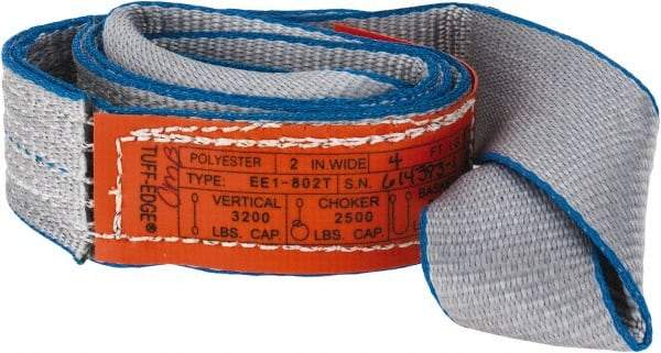 Lift-All - 4' Long x 2" Wide, 3,200 Lb Vertical Capacity, 1 Ply, Polyester Web Sling - 2,500 Lb Choker Capacity, Silver (Color) - Apex Tool & Supply