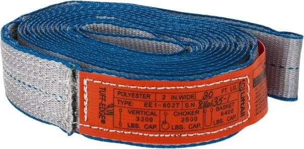 Lift-All - 20' Long x 2" Wide, 3,200 Lb Vertical Capacity, 1 Ply, Polyester Web Sling - 2,500 Lb Choker Capacity, Silver (Color) - Apex Tool & Supply