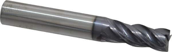SGS - 11/32", 13/16" LOC, 3/8" Shank Diam, 2-1/2" OAL, 4 Flute, Solid Carbide Square End Mill - Single End, AlTiN Finish, Spiral Flute, Variable° Helix, Right Hand Cut, Right Hand Flute, Series Z1 - Apex Tool & Supply
