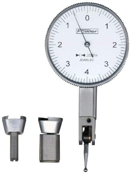 Fowler - 0.08 mm Range, 0.01 mm Dial Graduation, Horizontal Dial Test Indicator - 1-1/4 Inch White Dial, 0-40-0 Dial Reading - Apex Tool & Supply