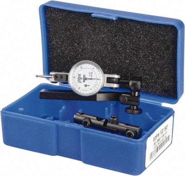Fowler - 12 Piece, 0" to 0.06" Measuring Range, 1" Dial Diam, 0-15-0 Dial Reading, White Dial Test Indicator Kit - 0.04, 0.08 & 0.12" Ball Diam, 0.001" Dial Graduation - Apex Tool & Supply