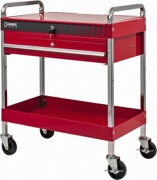 Sunex Tools - 350 Lb Capacity, 16" Wide x 30" Long x 35-1/4" High Service Cart - 1 Drawer, 2 Shelf, Steel - Apex Tool & Supply