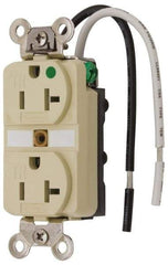 Hubbell Wiring Device-Kellems - 125 VAC, 20 Amp, 5-20R NEMA Configuration, Ivory, Hospital Grade, Self Grounding Duplex Receptacle - 1 Phase, 2 Poles, 3 Wire, Flush Mount, Chemical, Corrosion and Impact Resistant, Tamper Resistant - Apex Tool & Supply