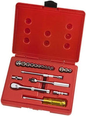 Proto - 19 Piece 1/4" Drive Full Polish Finish Socket Set - 6 Points, 3/16" to 3/8" Range, Inch Measurement Standard - Apex Tool & Supply