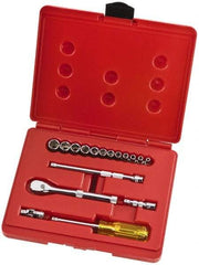 Proto - 17 Piece 1/4" Drive Full Polish Finish Socket Set - 6 Points, 4mm to 14mm Range, Metric Measurement Standard - Apex Tool & Supply