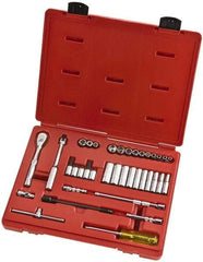 Proto - 37 Piece 1/4" Drive Full Polish Finish Deep Well Socket Set - 6, 8 Points, 3/16" to 9/16" Range, Inch Measurement Standard - Apex Tool & Supply