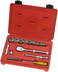 Proto - 22 Piece 1/4" & 3/8" Drive Full Polish Finish Socket Set - 6 Points, 3/16" to 1" Range, Inch Measurement Standard - Apex Tool & Supply