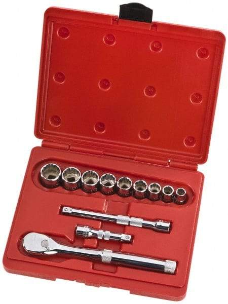 Proto - 12 Piece 3/8" Drive Full Polish Finish Socket Set - 12 Points, 1/4" to 3/4" Range, Inch Measurement Standard - Apex Tool & Supply