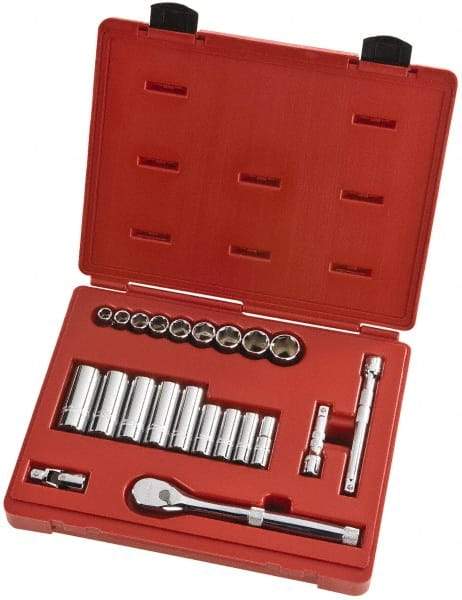 Proto - 22 Piece 3/8" Drive Full Polish Finish Deep Well Socket Set - 6 Points, 1/4" to 3/4" Range, Inch Measurement Standard - Apex Tool & Supply