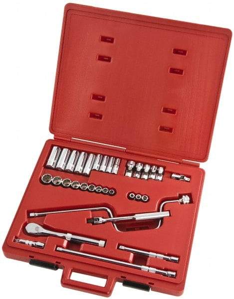 Proto - 33 Piece 3/8" Drive Full Polish Finish Deep Well Socket Set - 8, 12 Points, 1/4" to 3/4" Range, Inch Measurement Standard - Apex Tool & Supply