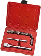 Proto - 16 Piece 3/8" Drive Full Polish Finish Socket Set - 12 Points, 6mm to 19mm Range, Metric Measurement Standard - Apex Tool & Supply