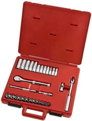 Proto - 29 Piece 3/8" Drive Full Polish Finish Deep Well Socket Set - 12 Points, 8mm to 19mm Range, Metric Measurement Standard - Apex Tool & Supply