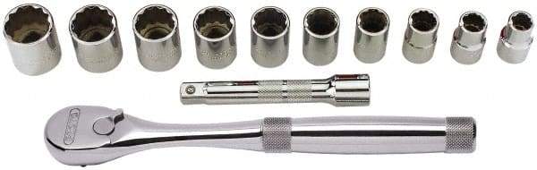 Proto - 12 Piece 1/2" Drive Full Polish Finish Socket Set - 12 Points, 7/16" to 1" Range, Inch Measurement Standard - Apex Tool & Supply