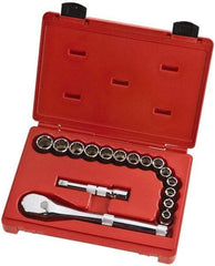 Proto - 16 Piece 1/2" Drive Full Polish Finish Socket Set - 12 Points, 10mm to 23mm Range, Metric Measurement Standard - Apex Tool & Supply