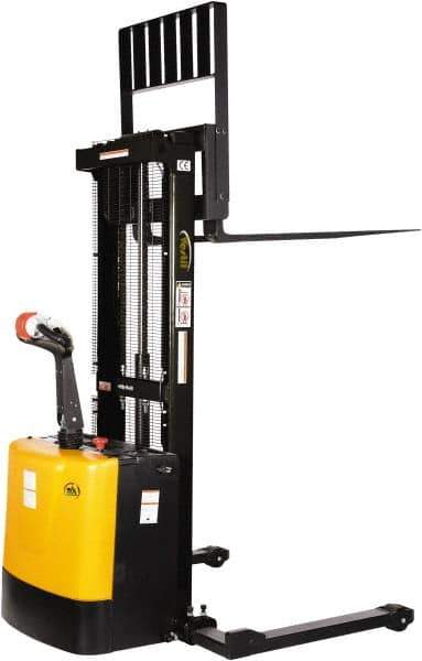 Vestil - 2,000 Lb Capacity, 62" Lift Height, Battery Powered Stacker - 2-1/4" Lowered Height, 42" Fork Length, 58" Overall Width - Apex Tool & Supply