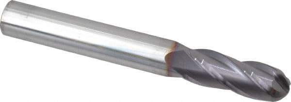 Niagara Cutter - 3/8" Diam, 1" LOC, 4 Flute Solid Carbide Ball End Mill - TiAlN Finish, Single End, 3" OAL, 3/8" Shank Diam, Spiral Flute - Apex Tool & Supply